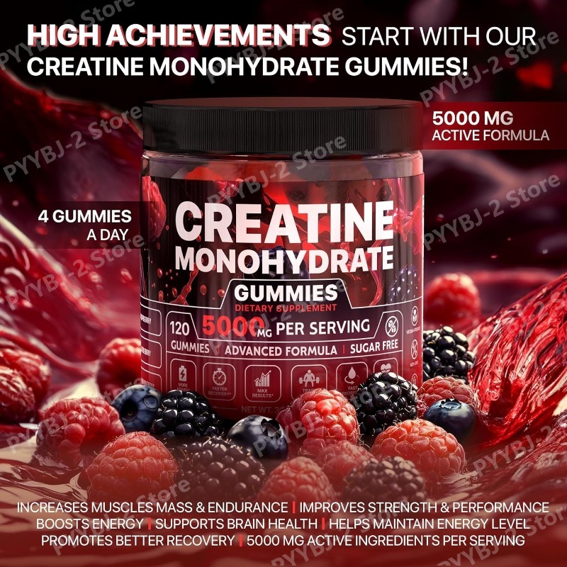 Pre Workout Supplement - Kreatin-Monohydrat-Gummibärchen Himbeer- & Brombeergeschmack Zuckerfrei für